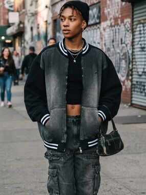 Vintage Koman Y2K Streetwear Track Jacket Charcoal Grey Striped Collar